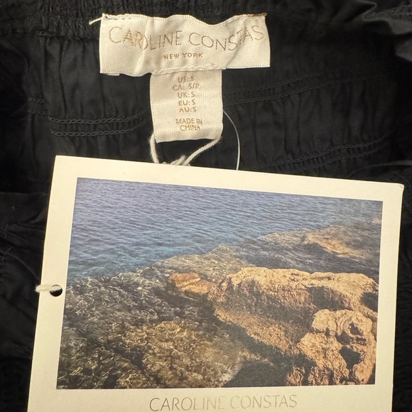 Caroline Constas Women’s Cotton Shirred Bodice Short Puff Sleeve Midi Dress NEW - Picture 16 of 16